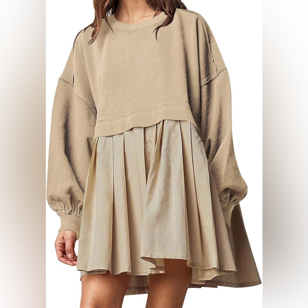 Tan Oversized Sweatshirt Dress
